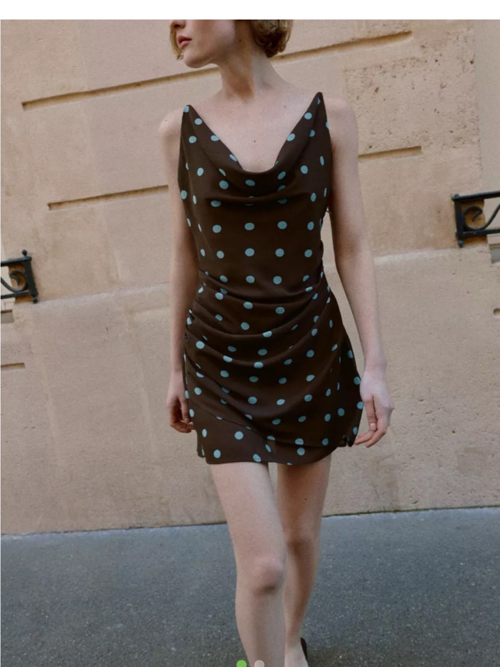 Zara Brown Mini Dress with Blue Polka Dots